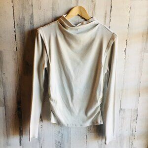 NWOT Michael Stars Denise Ultra Rib Mock Neck Top L Gray Seamed Shoulders